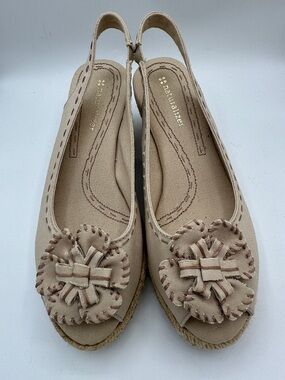 Naturalizer slingback Berlynn wedge canvas upper, peep toe, flower sandals, 7.5M